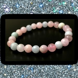 Morganite with Aquamarine gemstone beaded stretch bracelet #009